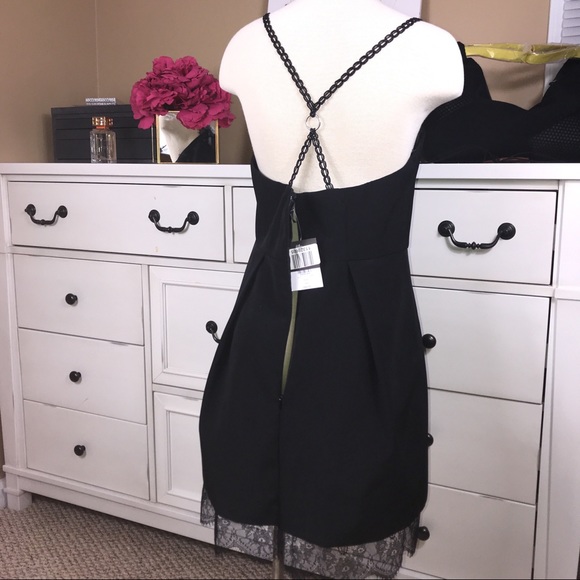 TopShop Chain Loop Lace Mini Prom Dress Black 10 - Picture 3 of 8